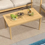  - 20 Inch x 35.5 Inch Outdoor Teak Wood Coffee Table with Slatted Tabletop for Balcony - Outdoor Style Company