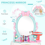 AOSOM-20 Piece Kids Princess Play Table, Kids Toy Vanity Pretend Playset Table and Stool,with Mirror, Makeup, Lights, - Outdoor Style Company