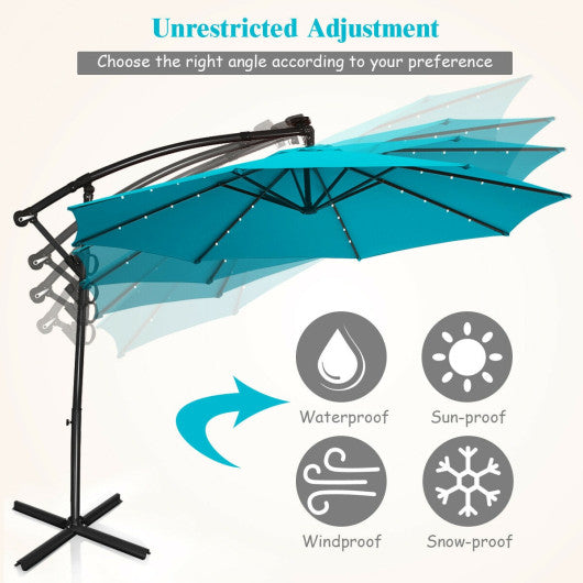 10FT 360° Rotation Solar Powered LED Patio Offset Umbrella-Turquoise