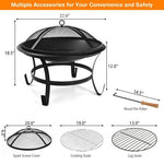  - 22 Inch Steel Outdoor Fire Pit Bowl With Wood Grate - Outdoor Style Company