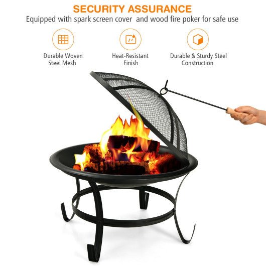  - 22 Inch Steel Outdoor Fire Pit Bowl With Wood Grate - Outdoor Style Company