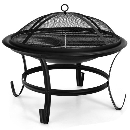  - 22 Inch Steel Outdoor Fire Pit Bowl With Wood Grate - Outdoor Style Company