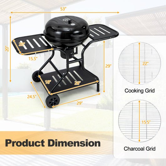  - 22 Inches 2 Layer Racks Barbecue Grill with Wheels for Outdoor Camping - Outdoor Style Company