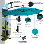 10FT 360° Rotation Solar Powered LED Patio Offset Umbrella-Turquoise