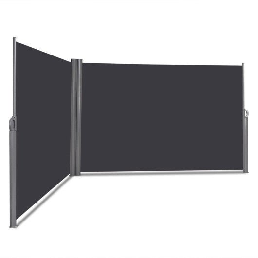  - 237 x 63 Inch Patio Retractable Double Folding Side Awning Screen Divider - Outdoor Style Company