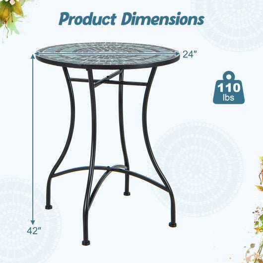  - 24 Inch Patio Bistro Table with Ceramic Tile Tabletop - Blue - Outdoor Style Company