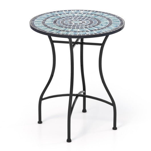  - 24 Inch Patio Bistro Table with Ceramic Tile Tabletop - Blue - Outdoor Style Company