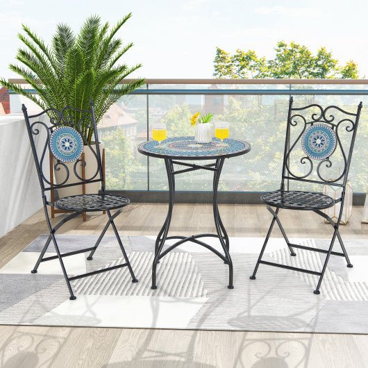  - 24 Inch Patio Bistro Table with Ceramic Tile Tabletop - Multicolor - Outdoor Style Company