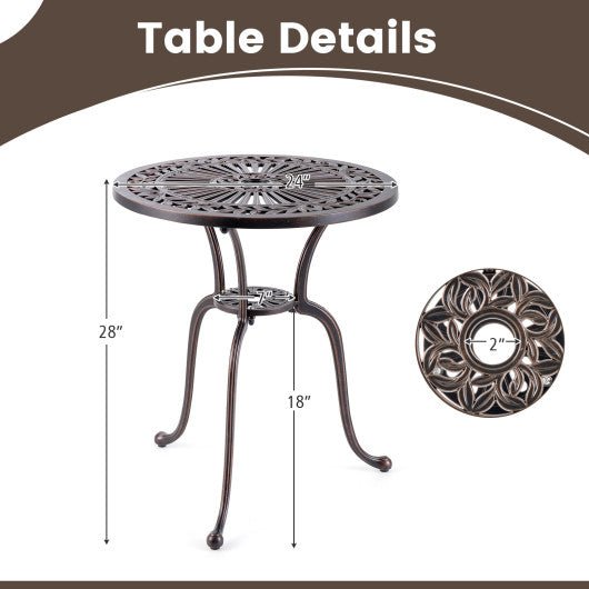  - 24 Inch Round Cast Aluminum Table Patio Dining Bistro Table with 2 Inch Umbrella Hole - Outdoor Style Company