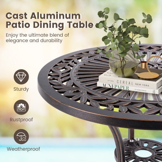  - 24 Inch Round Cast Aluminum Table Patio Dining Bistro Table with 2 Inch Umbrella Hole - Outdoor Style Company