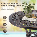  - 24 Inch Round Cast Aluminum Table Patio Dining Bistro Table with 2 Inch Umbrella Hole - Outdoor Style Company