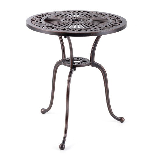  - 24 Inch Round Cast Aluminum Table Patio Dining Bistro Table with 2 Inch Umbrella Hole - Copper - Outdoor Style Company