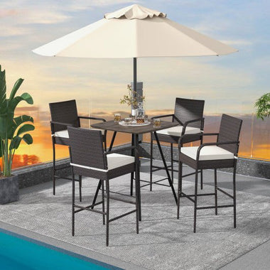  - 2/4 Pieces Outdoor PE Rattan Cushioned Barstool Set with Armrests - Outdoor Style Company