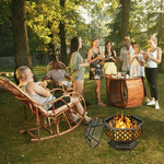  - 26 Inch Hex - shaped Portable Wood Burning Firepit Bowl with Screen Cover and Poker - Outdoor Style Company