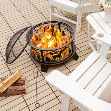  - 26 Inches Outdoor Fire Pit with Spark Screen and Poker - Outdoor Style Company