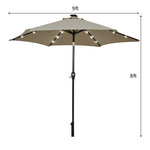 9 Feet Solar LED Lighted Patio Market Umbrella Tilt Adjustment Crank Lift-Tan