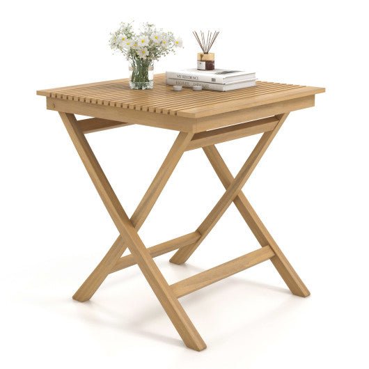  - 27.5 Inch Indonesia Teak Patio Bistro Table with Slatted Tabletop and Sturdy Wood Frame - Outdoor Style Company