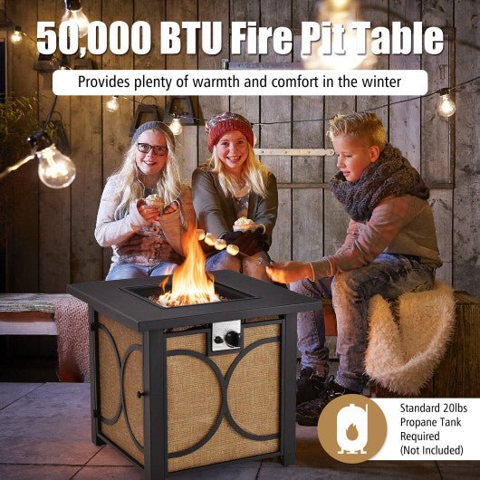  - 28 Inch 50000 BTU Outdoor Square Fire Pit Table with Cover - Outdoor Style Company