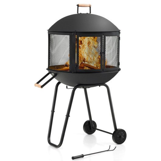  - 28 Inch Portable Fire Pit on Wheels with Log Grate - Outdoor Style Company