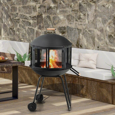  - 28 Inch Portable Fire Pit on Wheels with Log Grate - Black - Outdoor Style Company