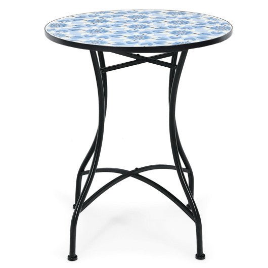  - 28.5 Inch Patio Mosaic Bistro Round Table with Blue Floral Pattern - Outdoor Style Company