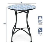  - 28.5 Inch Patio Mosaic Bistro Round Table with Blue Floral Pattern - Outdoor Style Company