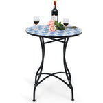  - 28.5 Inch Patio Mosaic Bistro Round Table with Blue Floral Pattern - Outdoor Style Company