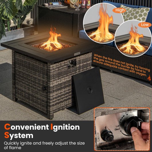  - 29 Inch Propane Rattan Firepit Table with Lava Rocks and Protective Cover - Outdoor Style Company