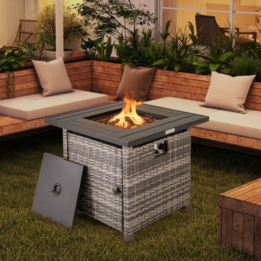  - 29 Inch Propane Rattan Firepit Table with Lava Rocks and Protective Cover - Outdoor Style Company