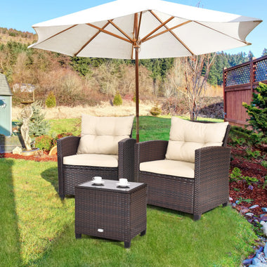 3 Pcs Patio Rattan Furniture Set Cushioned Conversation Set Coffee Table