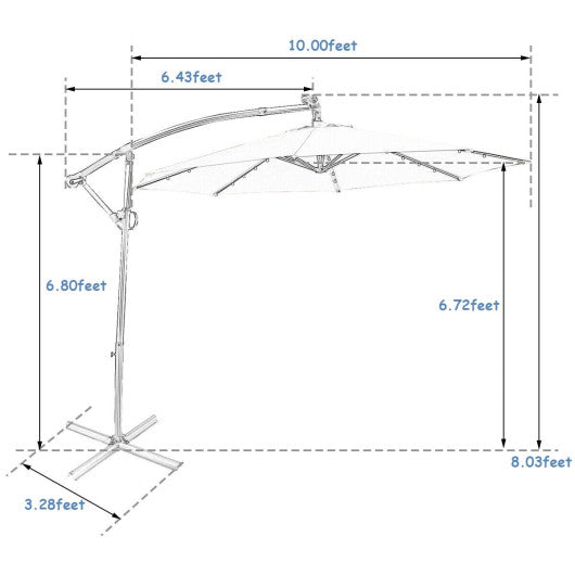 10 ft 360° Rotation Solar Powered LED Patio Offset Umbrella-Blue