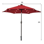 9 Feet Solar LED Lighted Patio Market Umbrella Tilt Adjustment Crank Lift-Dark Red