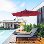 10 Feet Patio Solar Powered Cantilever Umbrella with Tilting System-Red