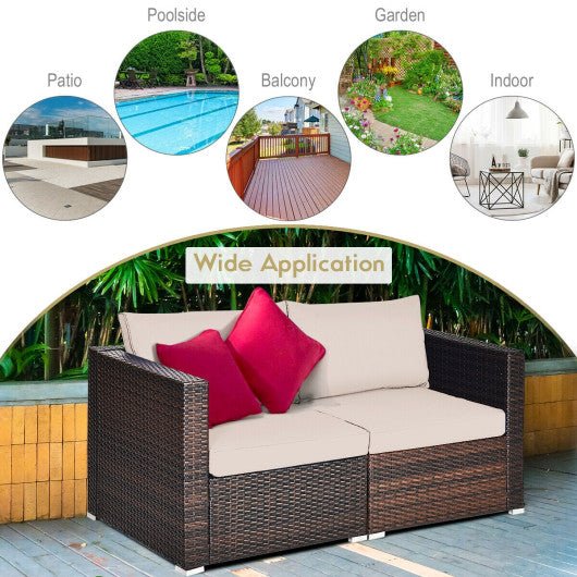  - 2PCS Patio Rattan Sectional Conversation Sofa Set - Outdoor Style Company