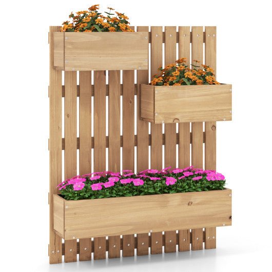  - 3 - Box Wooden Raised Garden Bed with Trellises and Fabric Liners - Outdoor Style Company