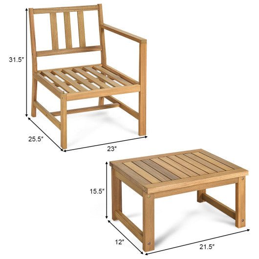  - 3 - in - 1 Acacia Wood Loveseat with Separable Coffee Table - Outdoor Style Company