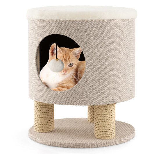  - 3 - in - 1 Cat Condo Stool Kitty Bed with Scratching Posts and Plush Ball Toy - Outdoor Style Company