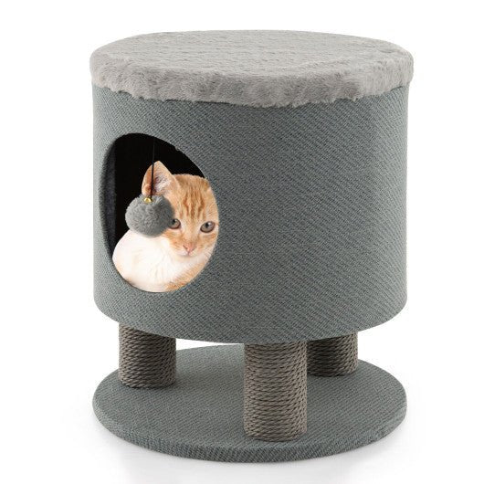  - 3 - in - 1 Cat Condo Stool Kitty Bed with Scratching Posts and Plush Ball Toy - Outdoor Style Company