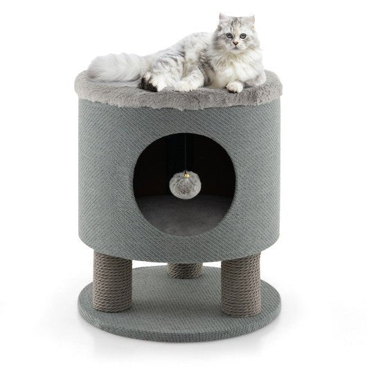  - 3 - in - 1 Cat Condo Stool Kitty Bed with Scratching Posts and Plush Ball Toy - Outdoor Style Company