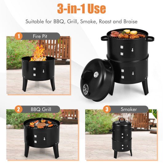  - 3 - in - 1 Charcoal BBQ Grill Cambo with Built - in Thermometer - Outdoor Style Company