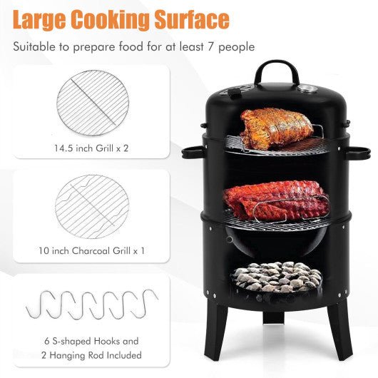  - 3 - in - 1 Charcoal BBQ Grill Cambo with Built - in Thermometer - Outdoor Style Company