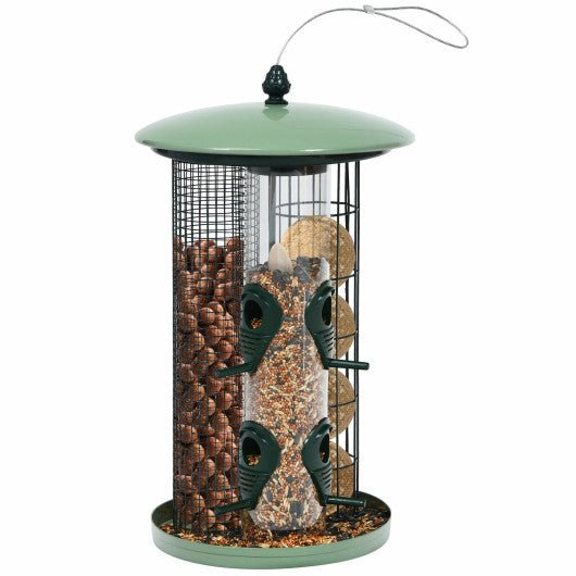  - 3 - in - 1 Metal Hanging Wild Bird Feeder with 4 Feeding Ports and Perches - Outdoor Style Company