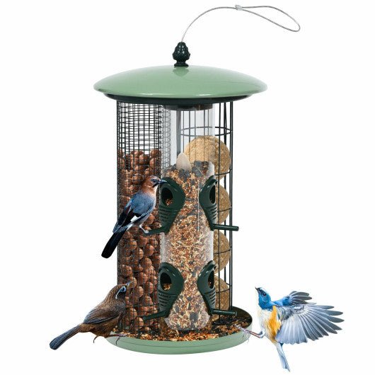  - 3 - in - 1 Metal Hanging Wild Bird Feeder with 4 Feeding Ports and Perches - Outdoor Style Company