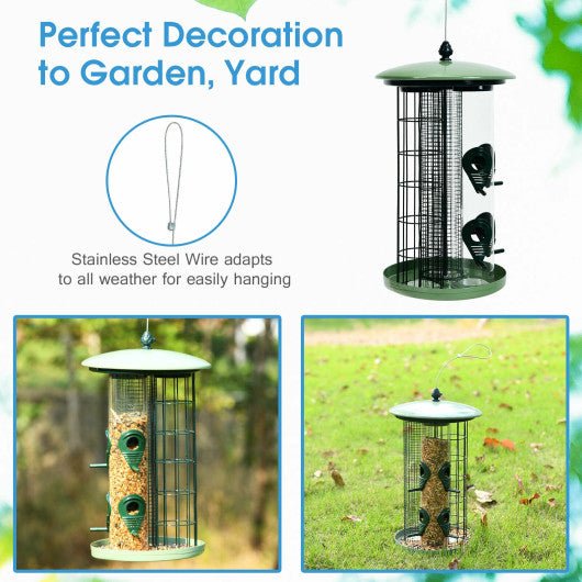  - 3 - in - 1 Metal Hanging Wild Bird Feeder with 4 Feeding Ports and Perches - Outdoor Style Company