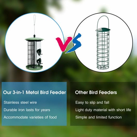  - 3 - in - 1 Metal Hanging Wild Bird Feeder with 4 Feeding Ports and Perches - Outdoor Style Company