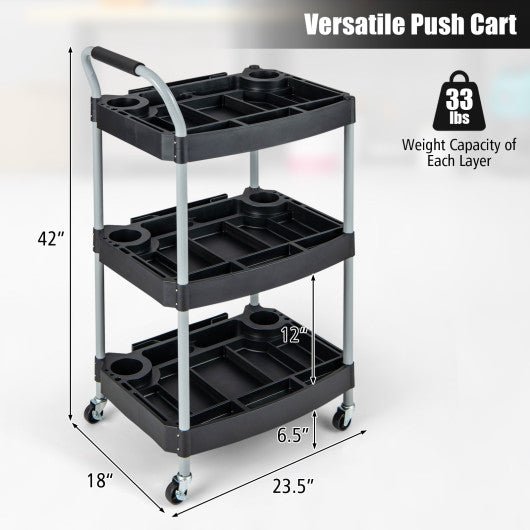  - 3 Layer Detailing Tool Utility Cart Tool Organizer Mobile Rolling Cart with Multiple Divider - Outdoor Style Company