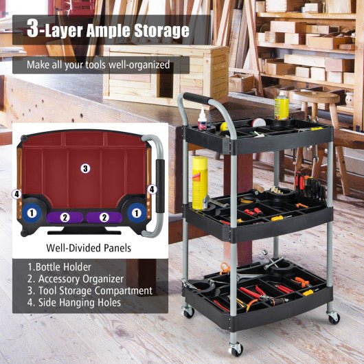  - 3 Layer Detailing Tool Utility Cart Tool Organizer Mobile Rolling Cart with Multiple Divider - Outdoor Style Company