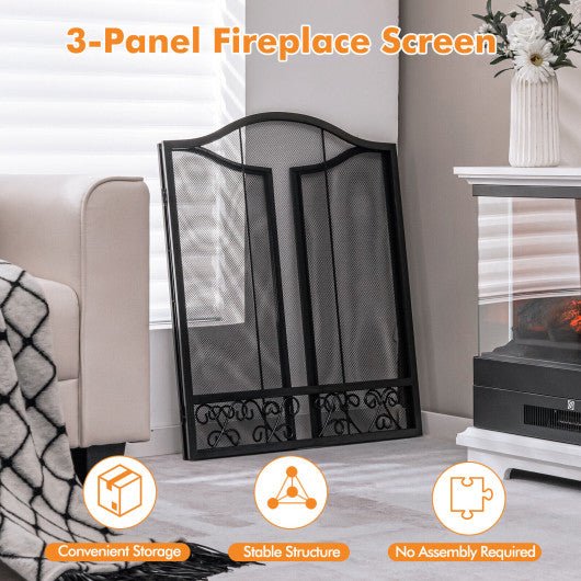  - 3 - Panel Fireplace Screen Decorative Spark Guard - Outdoor Style Company