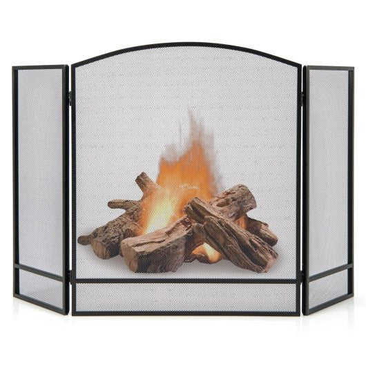  - 3 - Panel Foldable Fireplace Screen with Wrought Metal Mesh - Outdoor Style Company