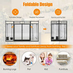  - 3 - Panel Folding Wrought Iron Fireplace Screen with Doors and 4 Pieces Tools Set - Outdoor Style Company